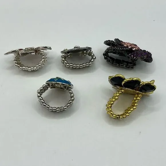 Set of 5 flower adjustable rings - Picture 4 of 5